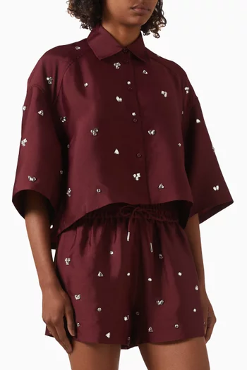 قميص مطرز بأحجار الراين قماش تفتا