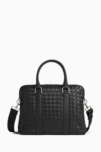 Slim Briefcase in Intrecciato Leather
