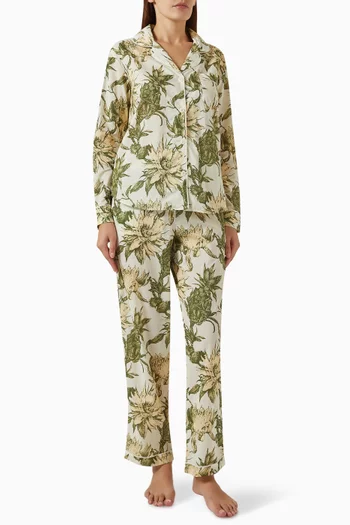 Night Bloom-print Long Pyjama Set in Cotton