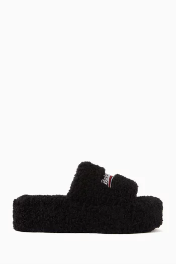 Furry Platform Sandals in Faux Shearling