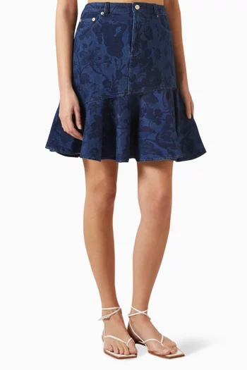 Floral-print Mini Skirt in Denim