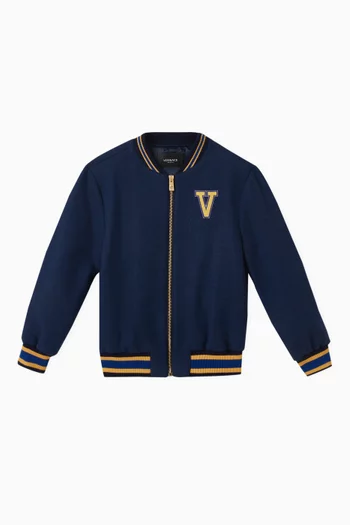 Varsity Versace Logo Bomber Jacket in Wool Blend