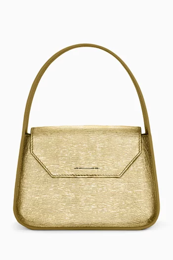Mini Feryel Top-handle Bag in Metallic Wrinkled Leather