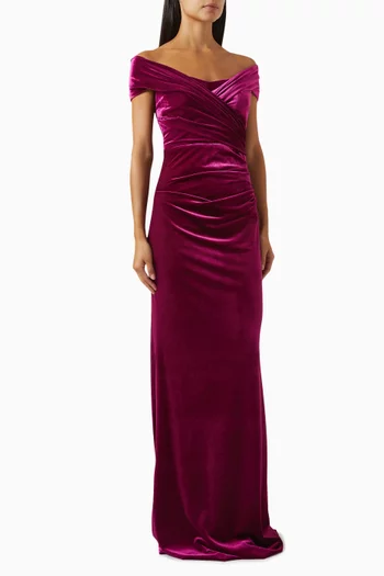 Off-the-shoulders Draped Maxi Dress in Stretch-velvet