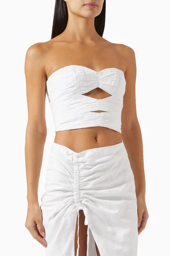 Strapless Cut-out Ruched Top in Linen-blend
