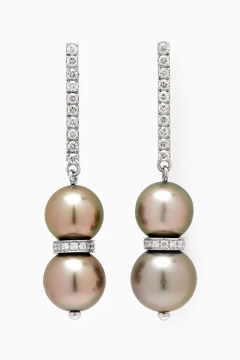 Amulette Pearl & Diamond Drop Earrings in 18kt White Gold