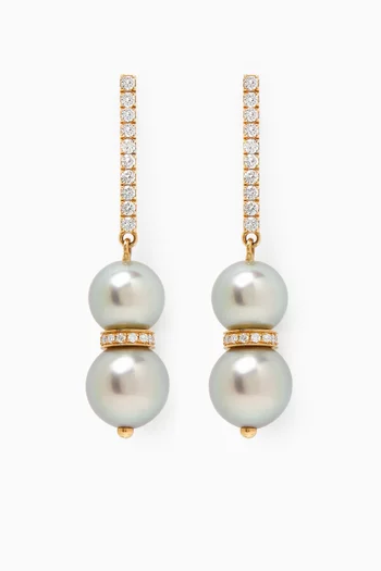 Amulette Pearl & Diamond Drop Earrings in 18kt Yellow Gold