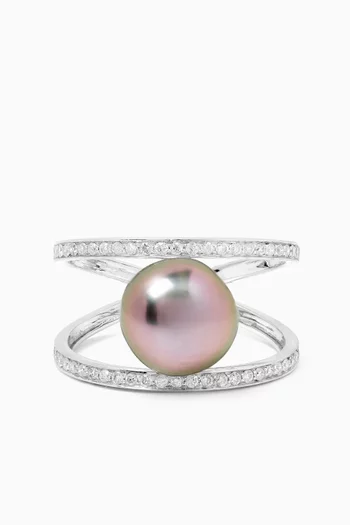 Amulette Pearl & Diamond Ring in 18kt White Gold