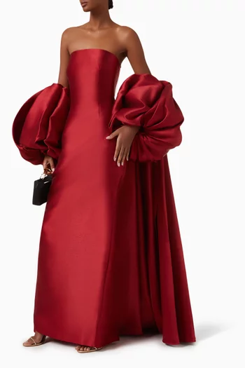 Lea Puff-sleeved Maxi Dress in Twill