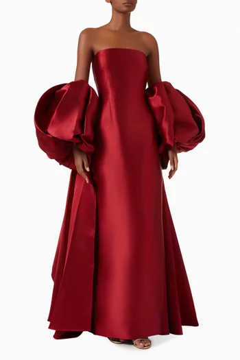 Lea Puff-sleeved Maxi Dress in Twill