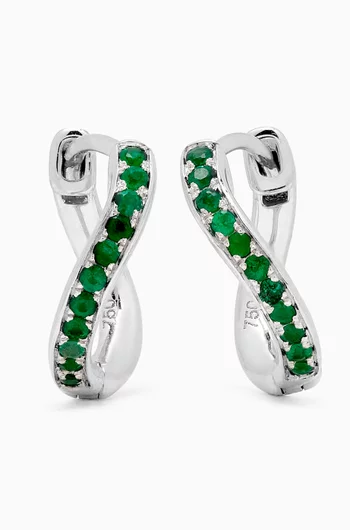 أقراط انفينيتي ميني دائرية مرصعة بزمرد ذهب أبيض عيار 18