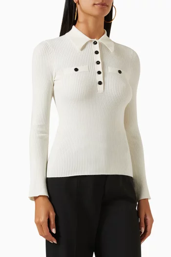 Buttoned Sweater in Ribbed Knit
