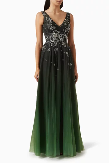 Gradient Beaded Maxi Dress in Tulle