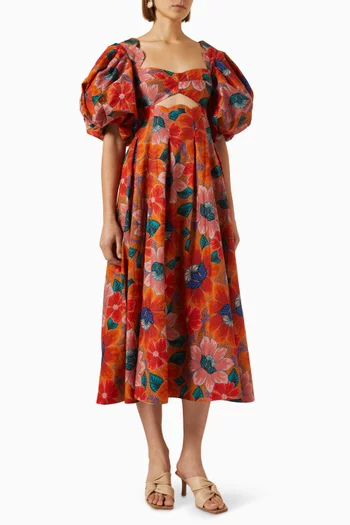 Marias Floral Midi Dress in Cotton