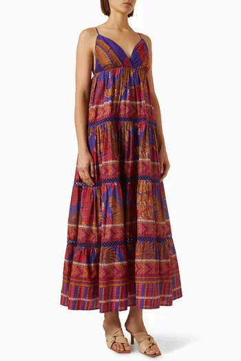 Forest Mosaic Sleeveless Maxi Dress in Cotton