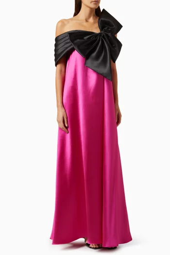 فستان إيميليا طويل بأكتاف مكشوفة كريب ميكادو
