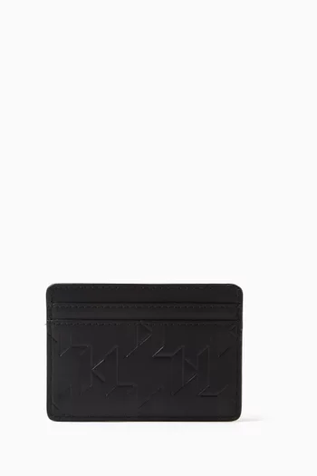 Embossed Logo Monogram Card Holder in Leather