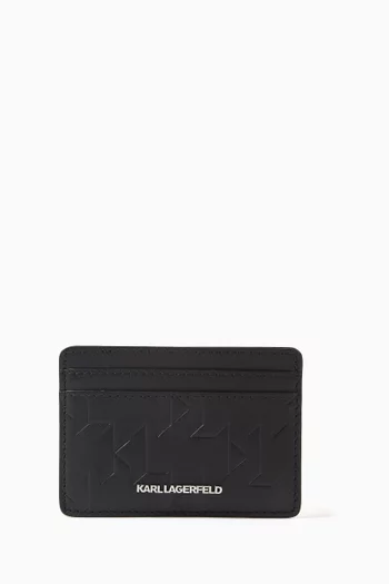Embossed Logo Monogram Card Holder in Leather