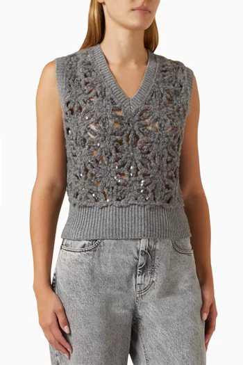 Embellished Textured Sweater Vest in Knit