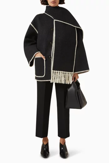 Embroidered Scarf Jacket in Wool Blend