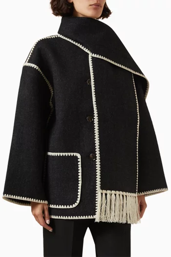 Embroidered Scarf Jacket in Wool Blend