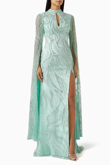 Keyhole-neck Glitter-embellished Gown