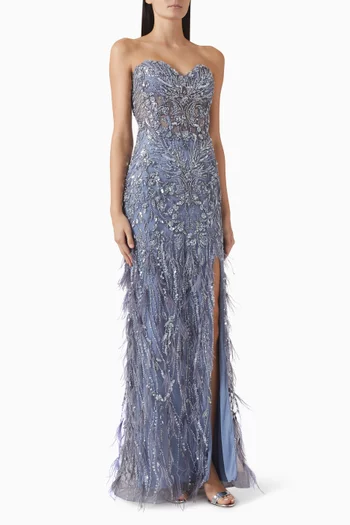 Bead-embellished Strapless Dress