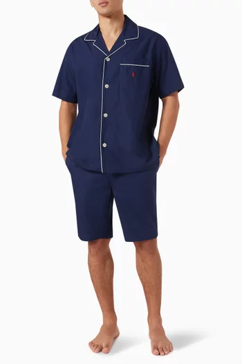 طقم بيجاما بطبعة شعار الماركة قطن