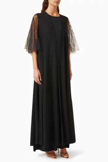 3-piece Embellished-sleeve Abaya Set