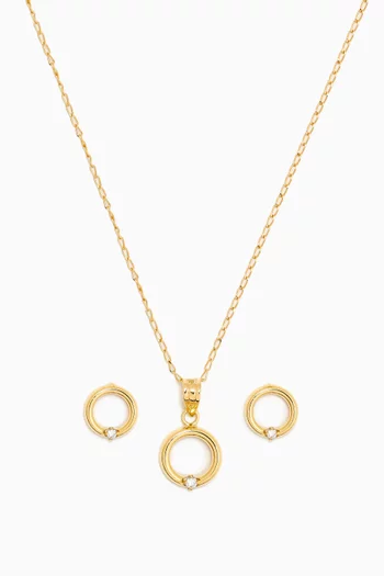 The Golden Ring Diamond Earrings & Necklace Set in 18kt Gold