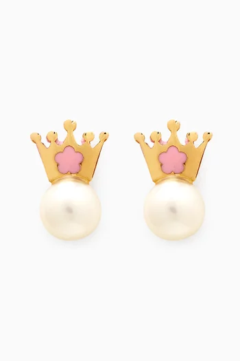 Crown Pearl & Enamel Earrings in 18kt Gold
