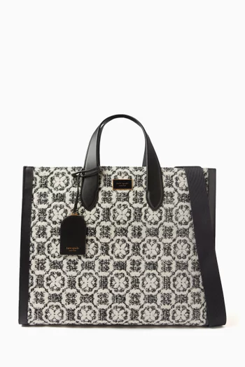 Large Manhattan Spade Flower Tote Bag in Fabric & Leather
