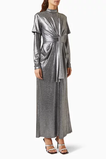 Metallic Knotted Maxi Dress in Stretch Metallic Fabrc