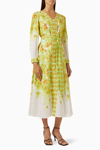 Floral-print V-neck Maxi Dress in Cotton