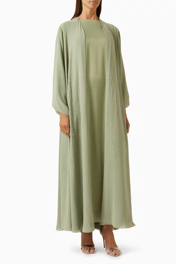 3-piece Embellished Abaya Set in Chiffon & Satin