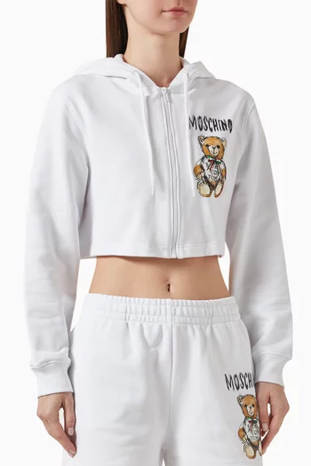 Drawn Teddy Bear Cropped Hoodie in Cotton