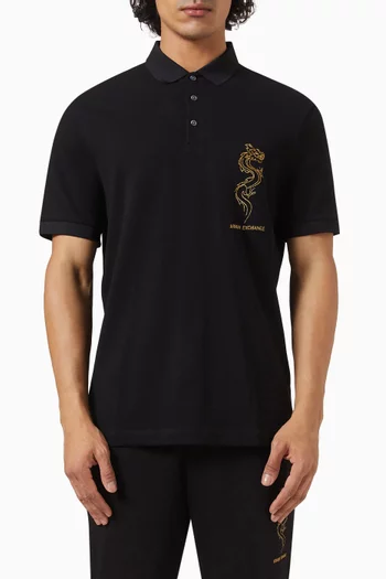 Dragon Embroidery Polo Shirt in Cotton Piqué