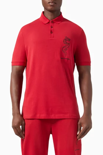 Dragon Embroidery Polo Shirt in Cotton Piqué