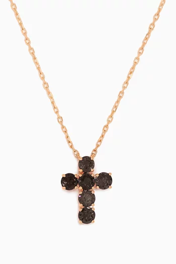 Cross Pendant Black Diamond Necklace in 18kt Rose Gold