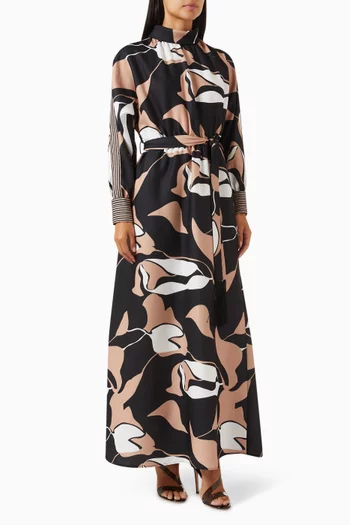 Abstract-print Maxi Dress in Satin-crepe