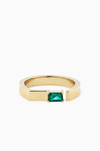 Emerald Split Bar Ring in 14kt Gold
