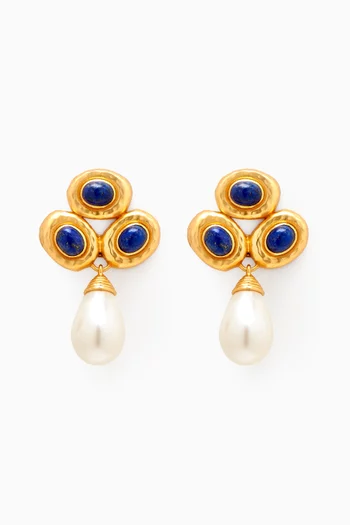Eva Drop Pearl Earrings in 24kt Gold-plated Brass