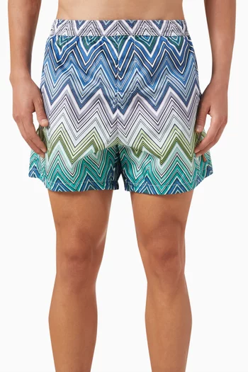 Large Zigzag Print Swim Shorts