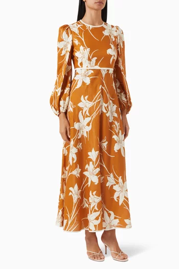 Acadian Floral-print Maxi Dress in Linen