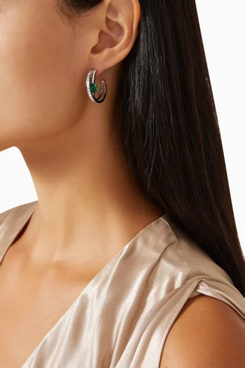 Hyperbola Crystal Hoop Earrings in Rhodium-plated Metal
