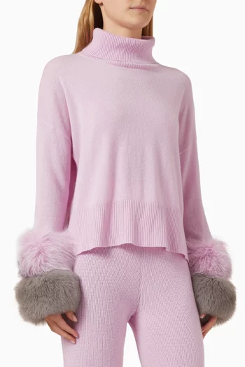 Fox-fur Cuff Polo Sweater in Wool-knit