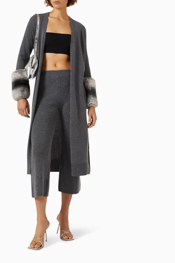 كارديغان طويل بأساور عريضة نسيج صوف وكشمير