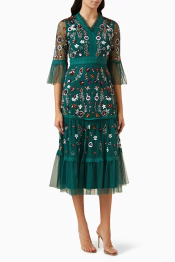 Floral Sequin Embellished Midi Dress