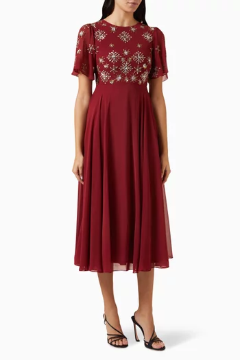 Sequin Embellished Bodice Midi Dress
