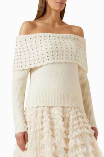 Embellished Bardot Sweater in Knit
